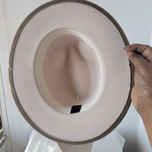 Chic Two-Tone Fedora Hat w/Faux Leather Band with Gold Metal Loop Detail main image 4